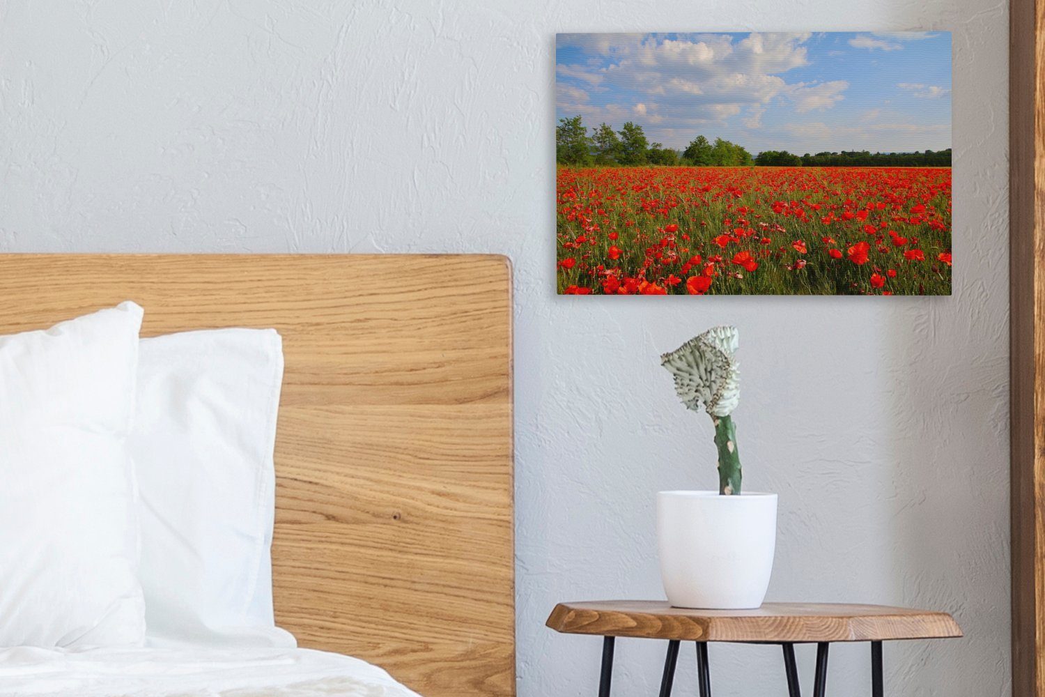 OneMillionCanvasses® - (1 Leinwandbilder, Aufhängefertig, 30x20 Mohnblumen Frühling, Blumen - Leinwandbild Wandbild Wanddeko, cm St),