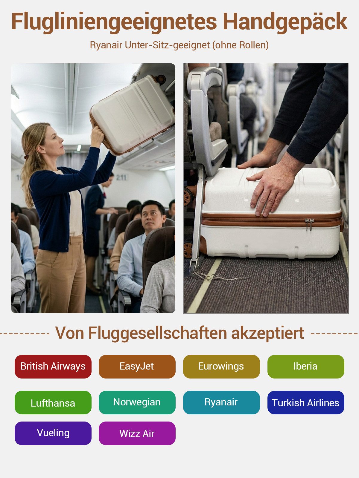 KONO Trolleyset Kombi-Set: Hartschalen-Koffer + Handgepäcktasche, (4 tlg) – Bild 4 von 5