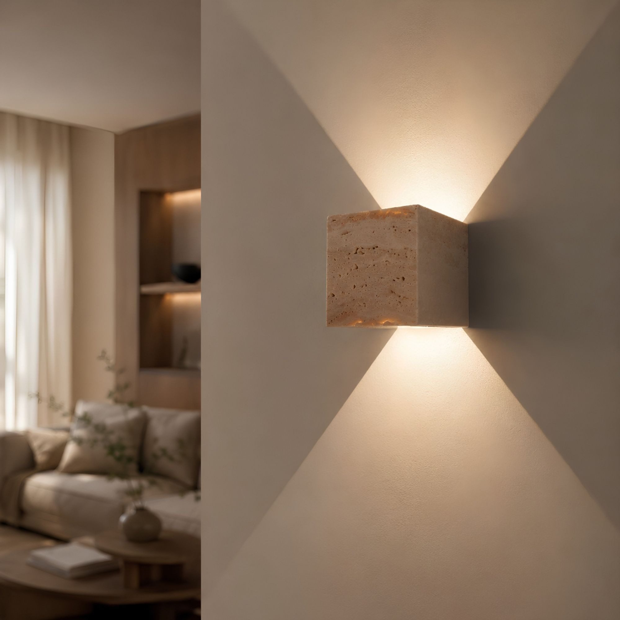 s.luce Wandleuchte Travea LED Travertin-Stein, Warmweiß