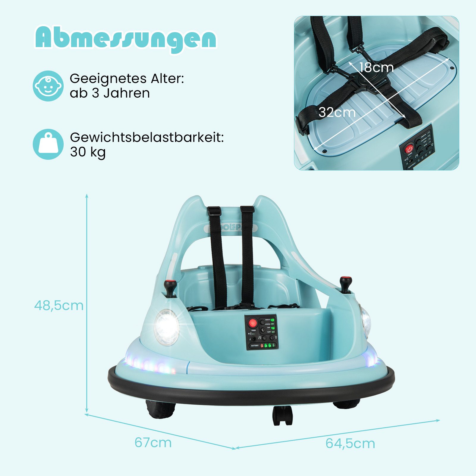 COSTWAY Elektro-Kinderauto, Belastbarkeit 30 kg, (1-tlg), 12V Kinder Autoscooter, 360° drehbar, Kinderauto, 2 Fahrmodi
