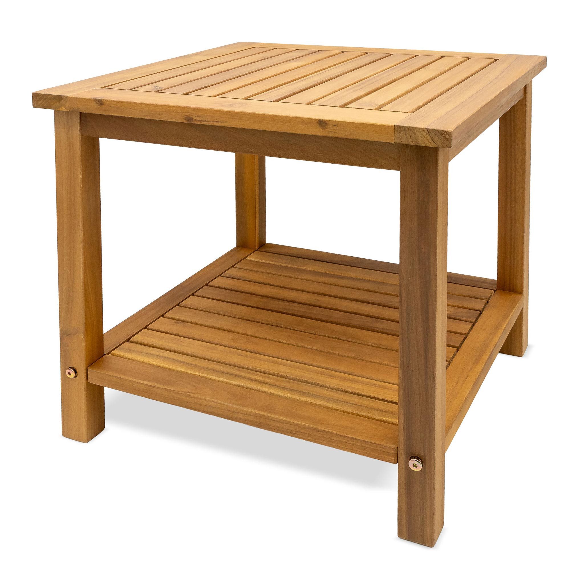 Spetebo Gartentisch Akazien Beistelltisch geölt - 45 x 45 cm (Packung, 1 Tisch), Holz Gartentisch mit 2 Ablagen