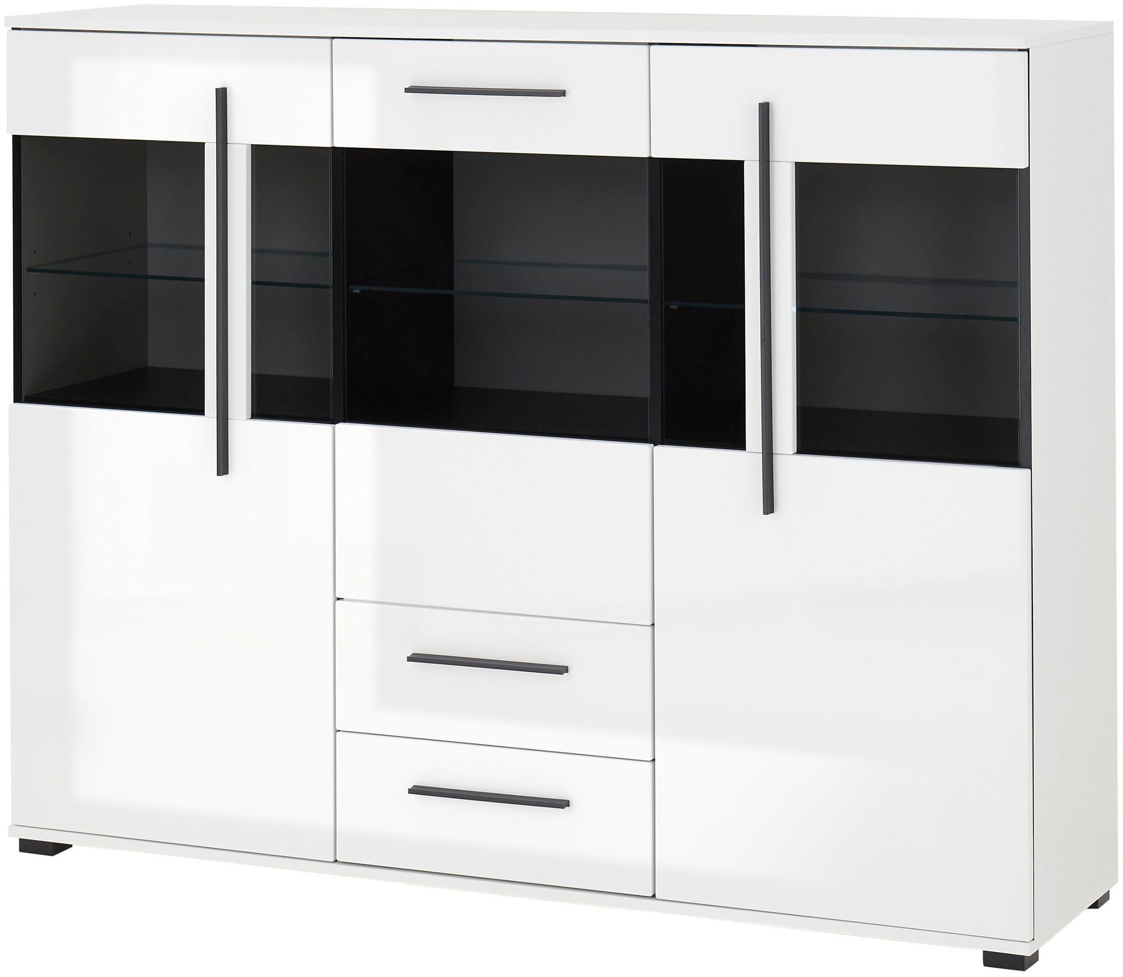 Home affaire Highboard Cantara, moderner Schrank, Vitrine in Eiche Dekor, Weiß oder Kaschmir, schwarze Stangengriffe, ausreichend Stauraum, vielseitig einsetzbar
