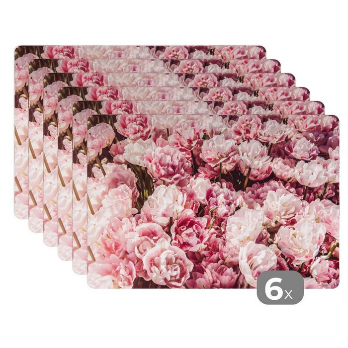 Platzset Blumen - Natur - Rosa MuchoWow (6-St) Platzset Platzdecken Platzmatte Tischmatten Schmutzabweisend