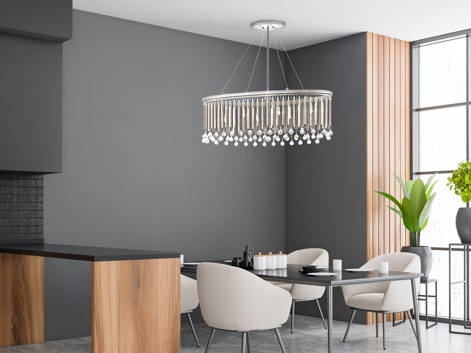 Kichler LED Kronleuchter, LED wechselbar, warmweiß, Kristall-Lüster groß Pendelleuchte über-n Esstisch & Kochinsel, B 92cm