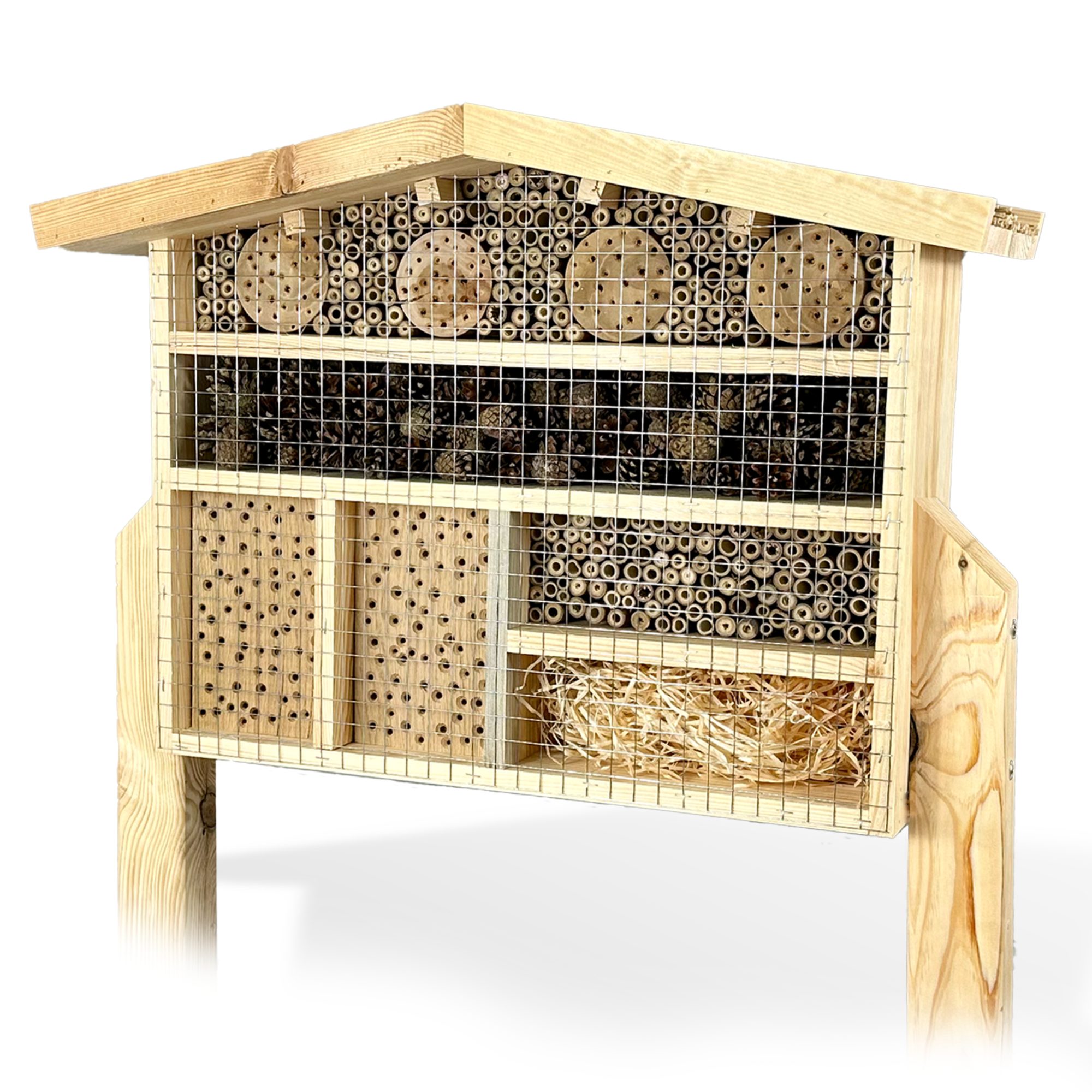 gartenetage Insektenhotel XXL Insektenchalet/Bienenhotel Groß, zum Aufstellen/Insektenhotel aus Massiv-Holz für Bienen & Marienkäfer