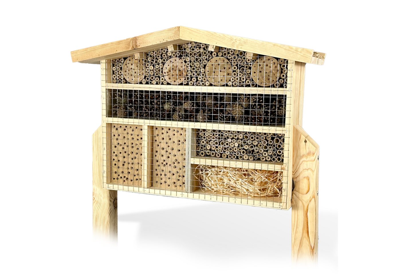 gartenetage Insektenhotel XXL Insektenchalet/Bienenhotel Groß, zum Aufstellen/Insektenhotel aus Massiv-Holz für Bienen & Marienkäfer