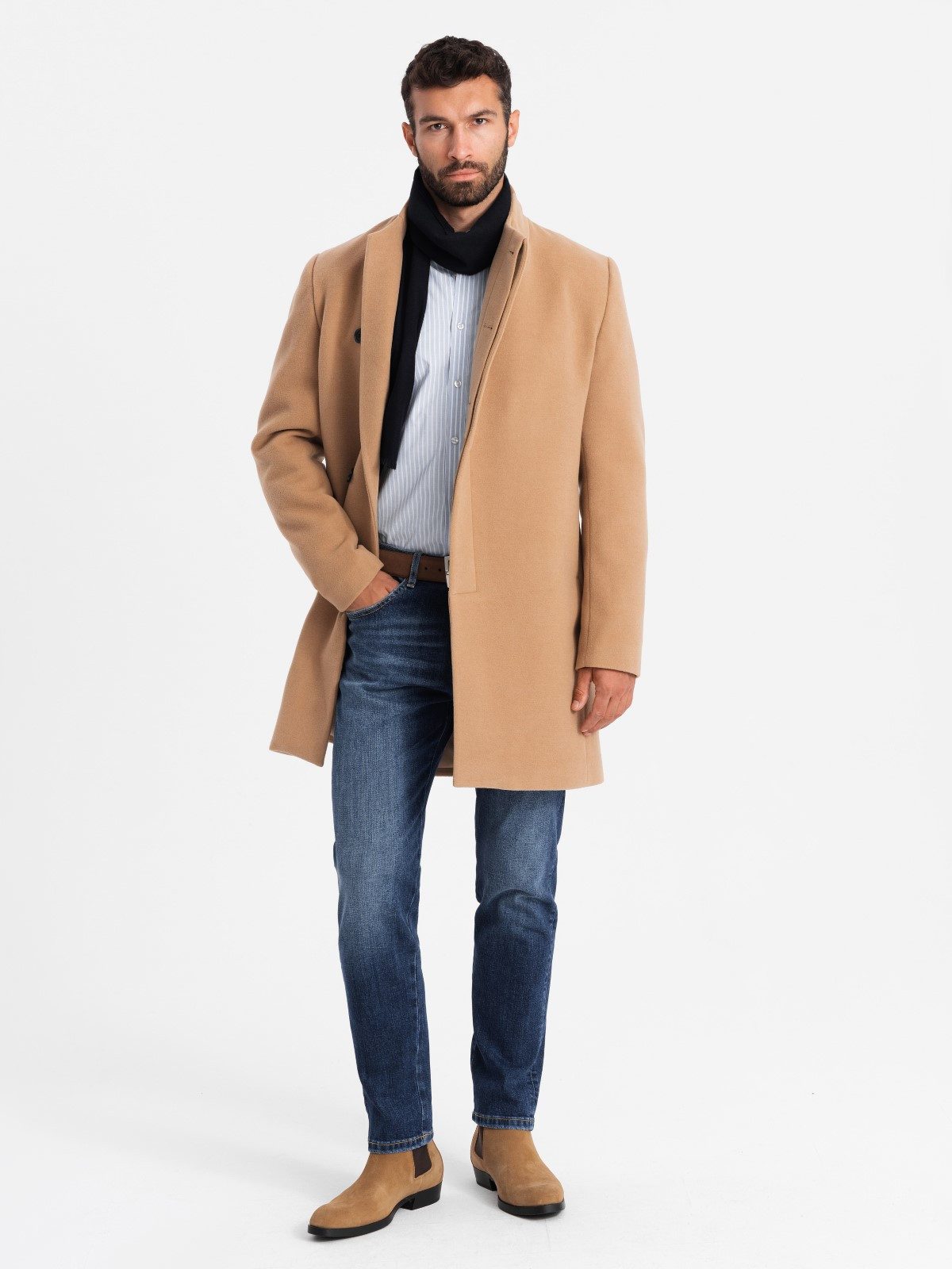 OMBRE Wintermantel Herrenmantel mit asymmetrischem Verschluss und hohem Kragen