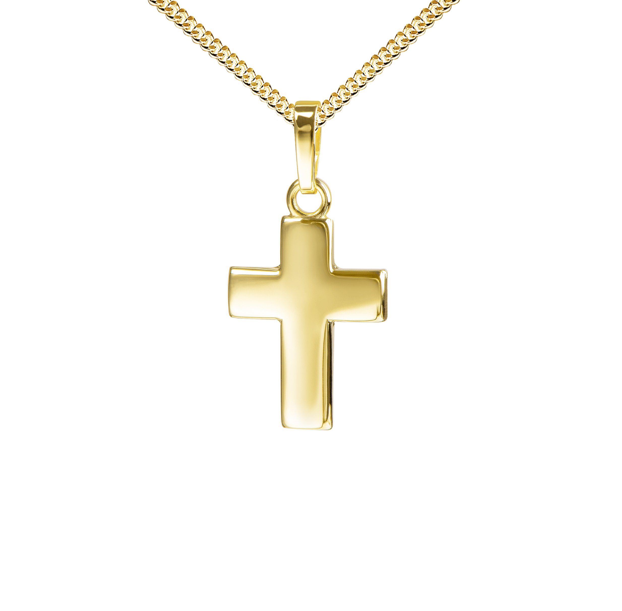 JEVELION Kreuzkette kleiner Kreuzanhänger 585 Gold - Made in Germany (Goldkreuz, für Damen und Kinder), Mit Kette vergoldet- Länge wählbar 36 - 70 cm oder ohne Kette. | Kreuzketten