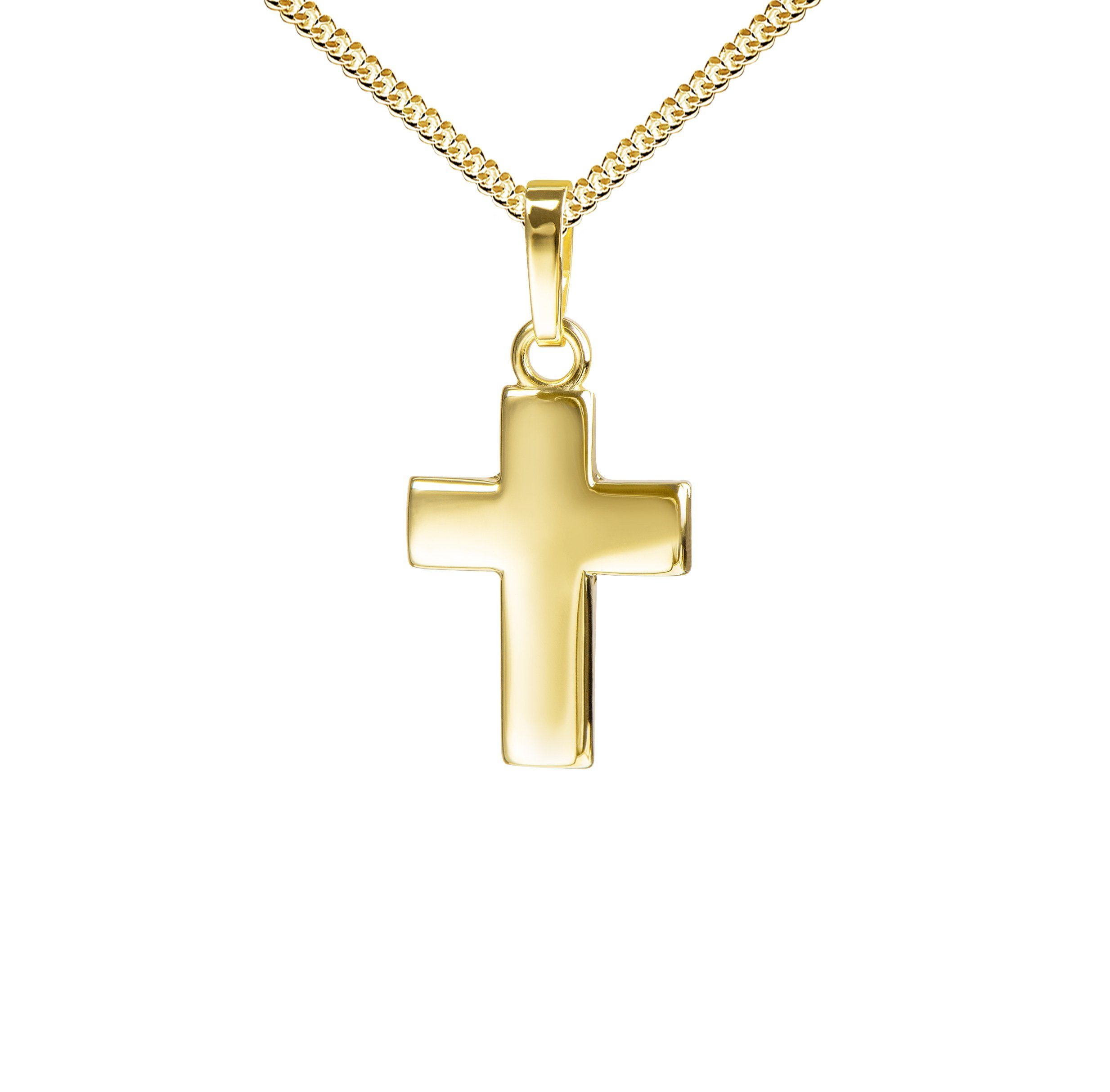 JEVELION Kreuzkette Kreuzanhänger vergoldet 925 Silber - Made in Germany (vergoldeter Silberanhänger, für Damen und Kinder), Mit Kette vergoldet- Länge wählbar 36 - 70 cm oder ohne Kette.
