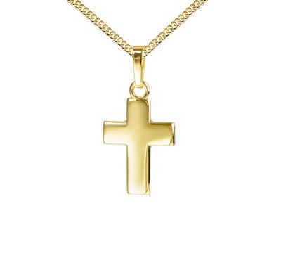 JEVELION Kreuzkette Kreuzanhänger 333 Gold - Made in Germany (Goldkreuz, für Damen und Kinder), Mit Kette vergoldet- Länge wählbar 36 - 70 cm oder ohne Kette.