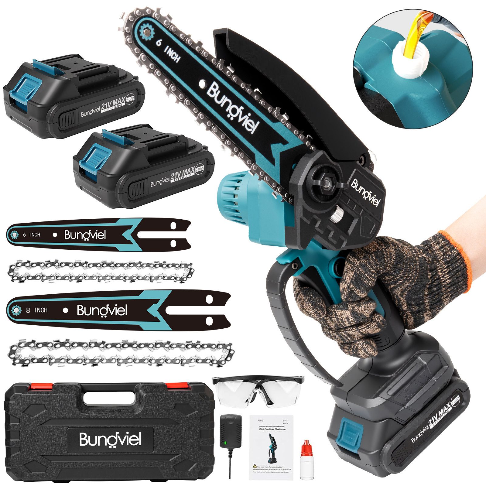 Bundviel Akku-Kettensäge Akku Kettensäge 6+8 Zoll Mini Kettensägen Bürstenl günstig online kaufen