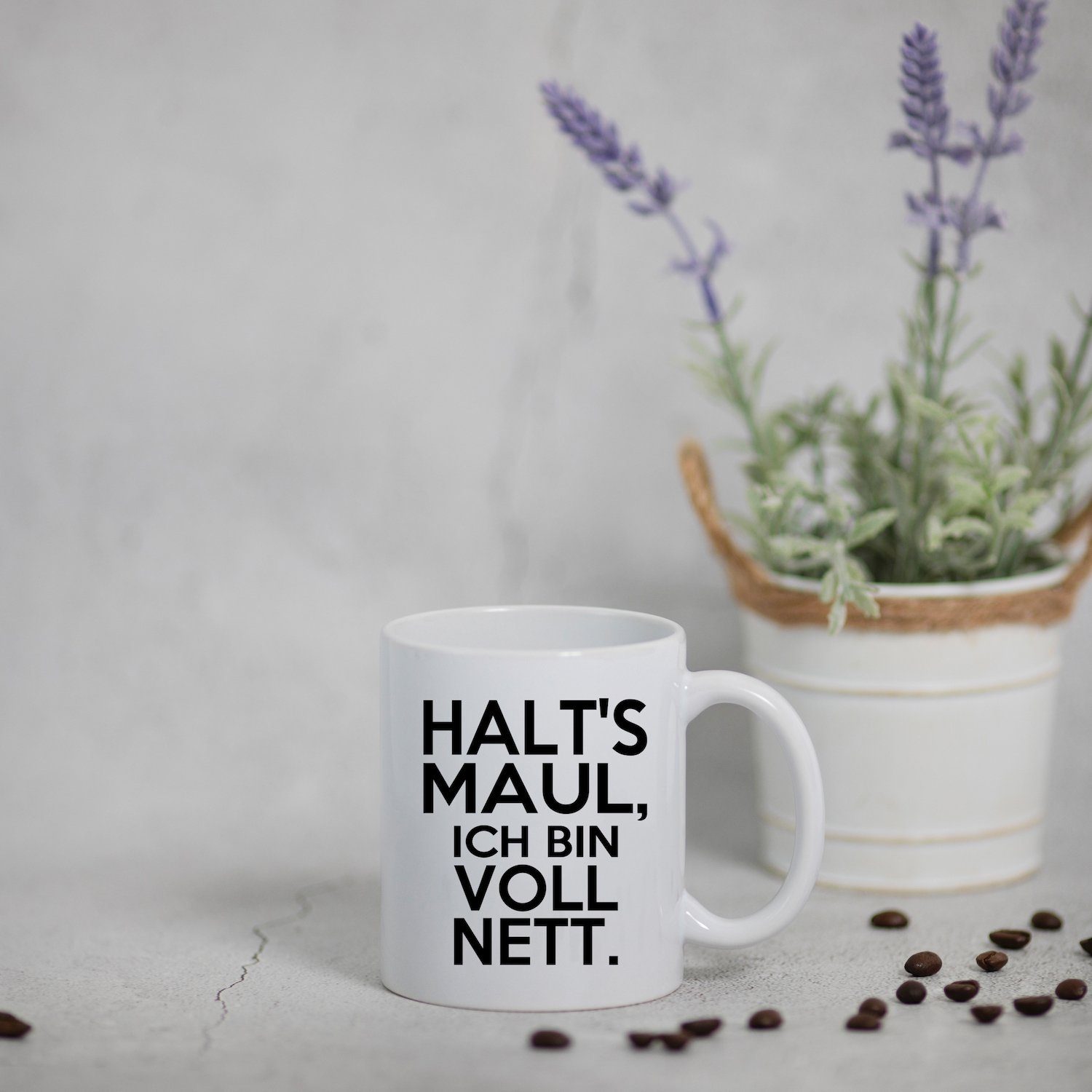 ICH NETT mit Spruch Kaffeetasse MAUL, Designz Geschenk, Keramik, Tasse VOLL Weiss HALT'S BIN lustigem Youth