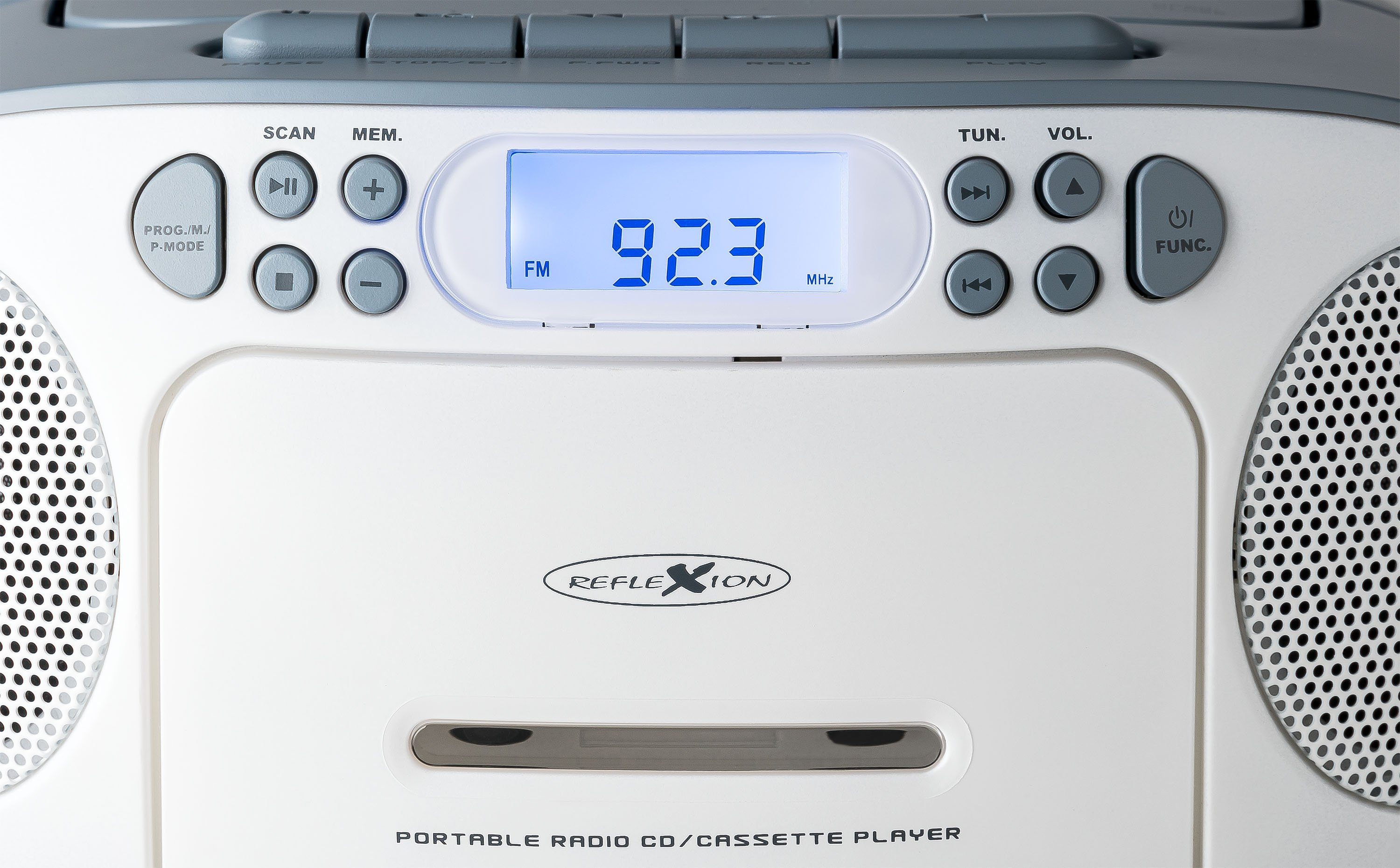 Reflexion RCR2260 Boombox (UKW PLL Stereo Radio, 20 W, Tragbare Boombox CD/Radio/Kassette, LCD Display, AUX, Kopfhöreranschl)