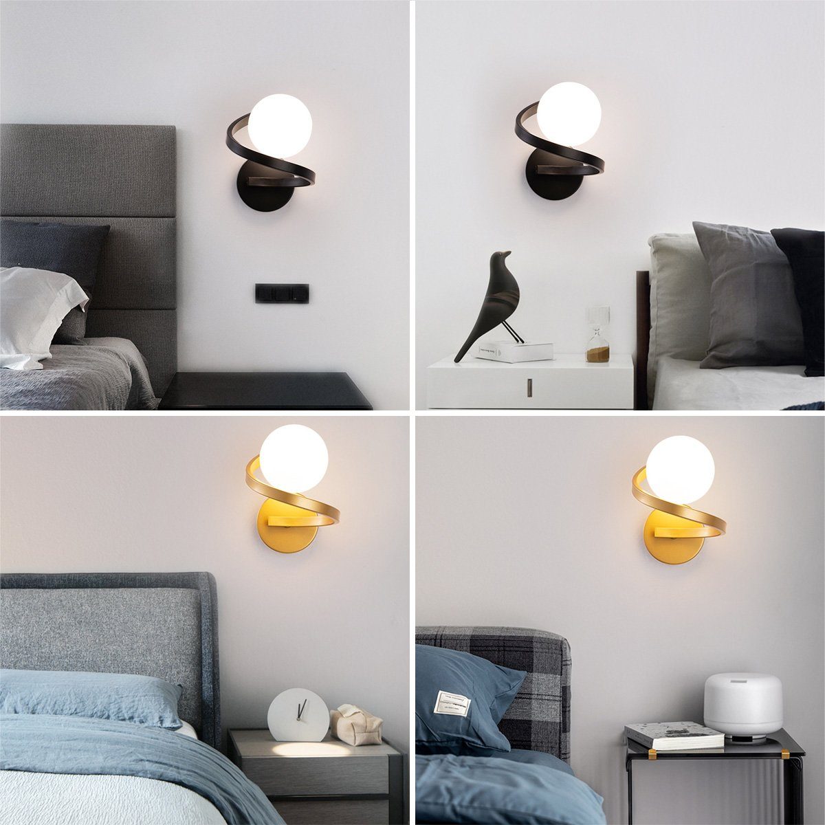 Wandlampen, Glaswandlampen Für ohne Moderne DOPWii Wandleuchte Flure, Schwarz Treppen, LED Leuchtmittel Schlafzimmer,
