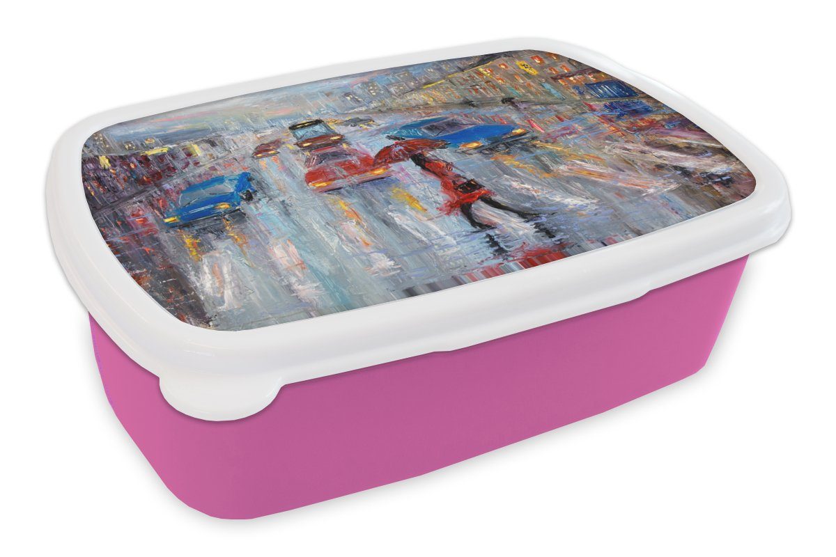 Gemälde - Snackbox, Auto für Kunststoff, Brotdose Lunchbox (2-tlg), Mädchen, MuchoWow Zebrastreifen, rosa Erwachsene, Kunststoff Brotbox Öl - - Kinder,