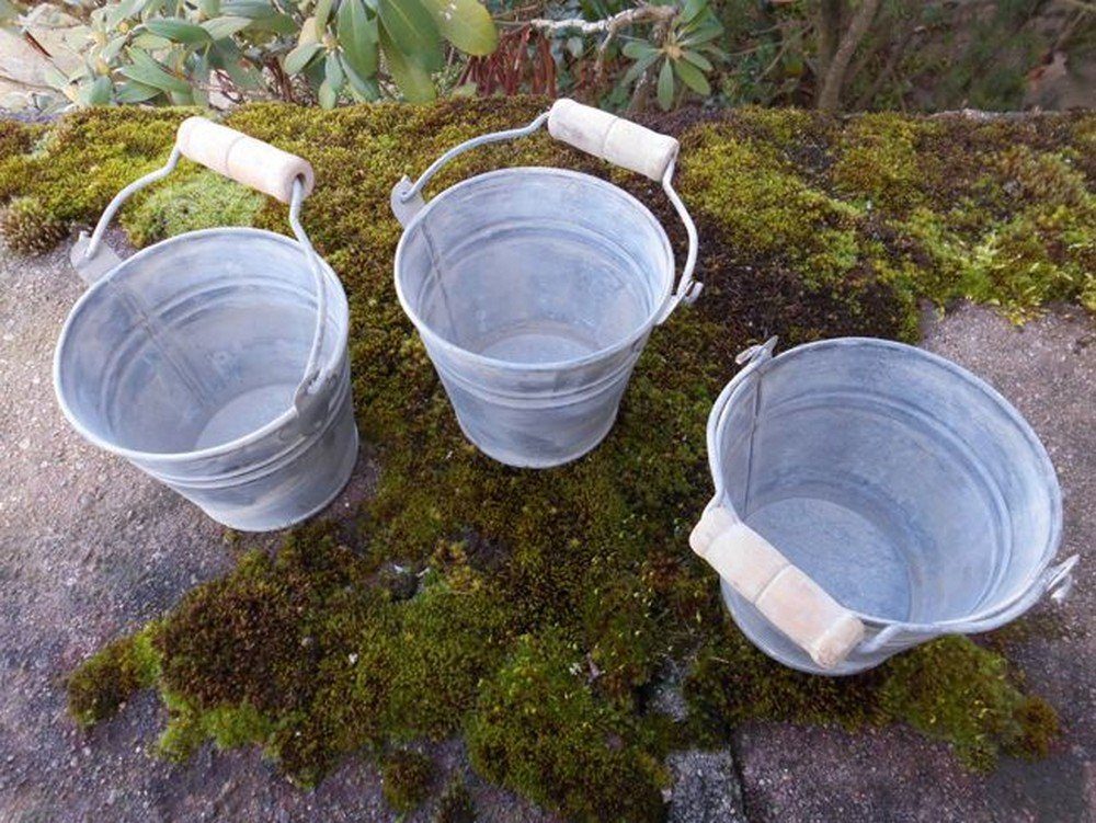 Thumbnail - Deko-Impression Übertopf Zinkeimer Pflanztopfset 3 Stück Pflanztöpfe Blumentopf grau D 10 cm (3 St)