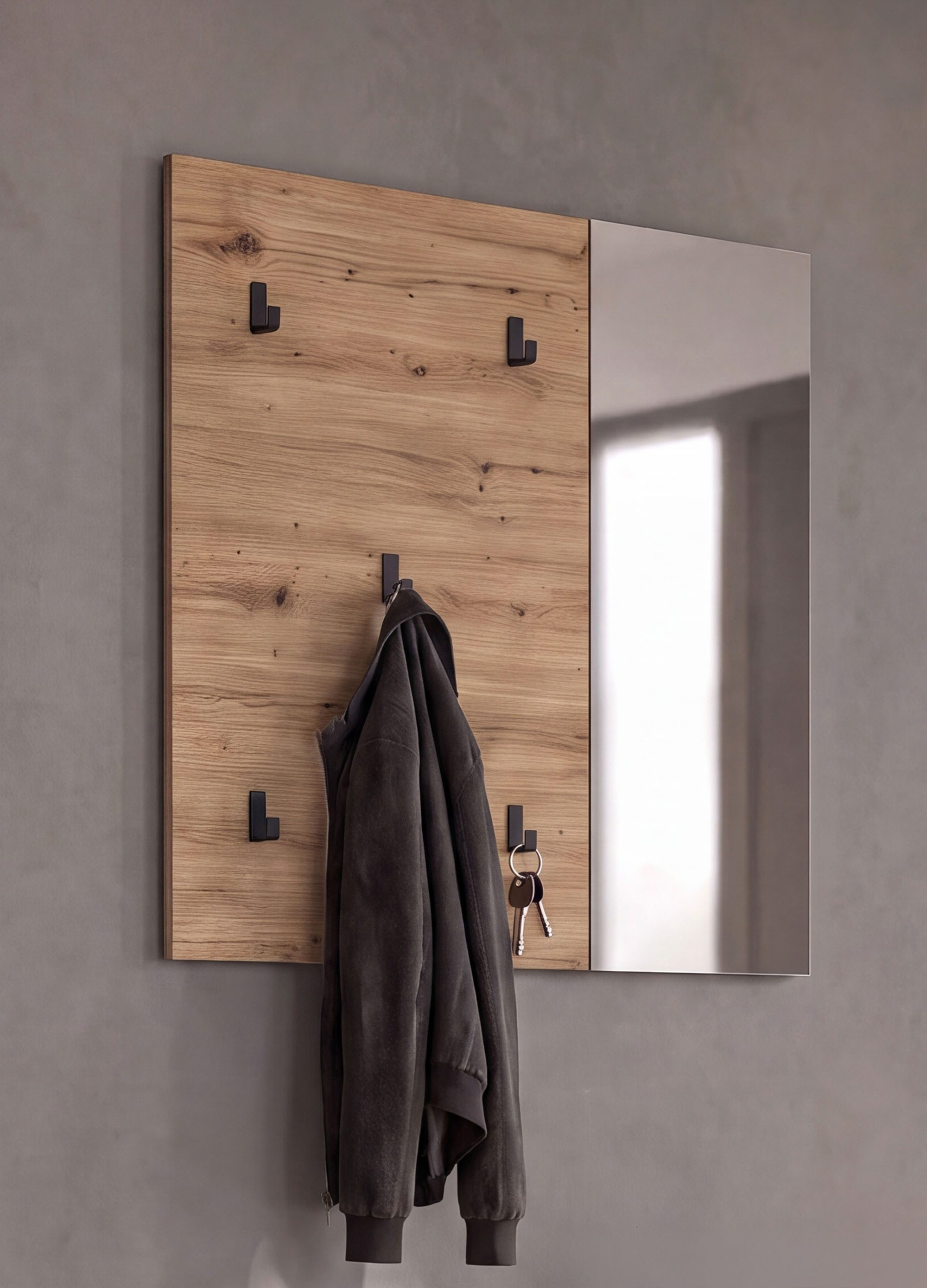 OTTO home Garderobenpaneel FJELL, Breite 80cm, 5 Haken, Spiegel (inklusive Spiegelfläche)