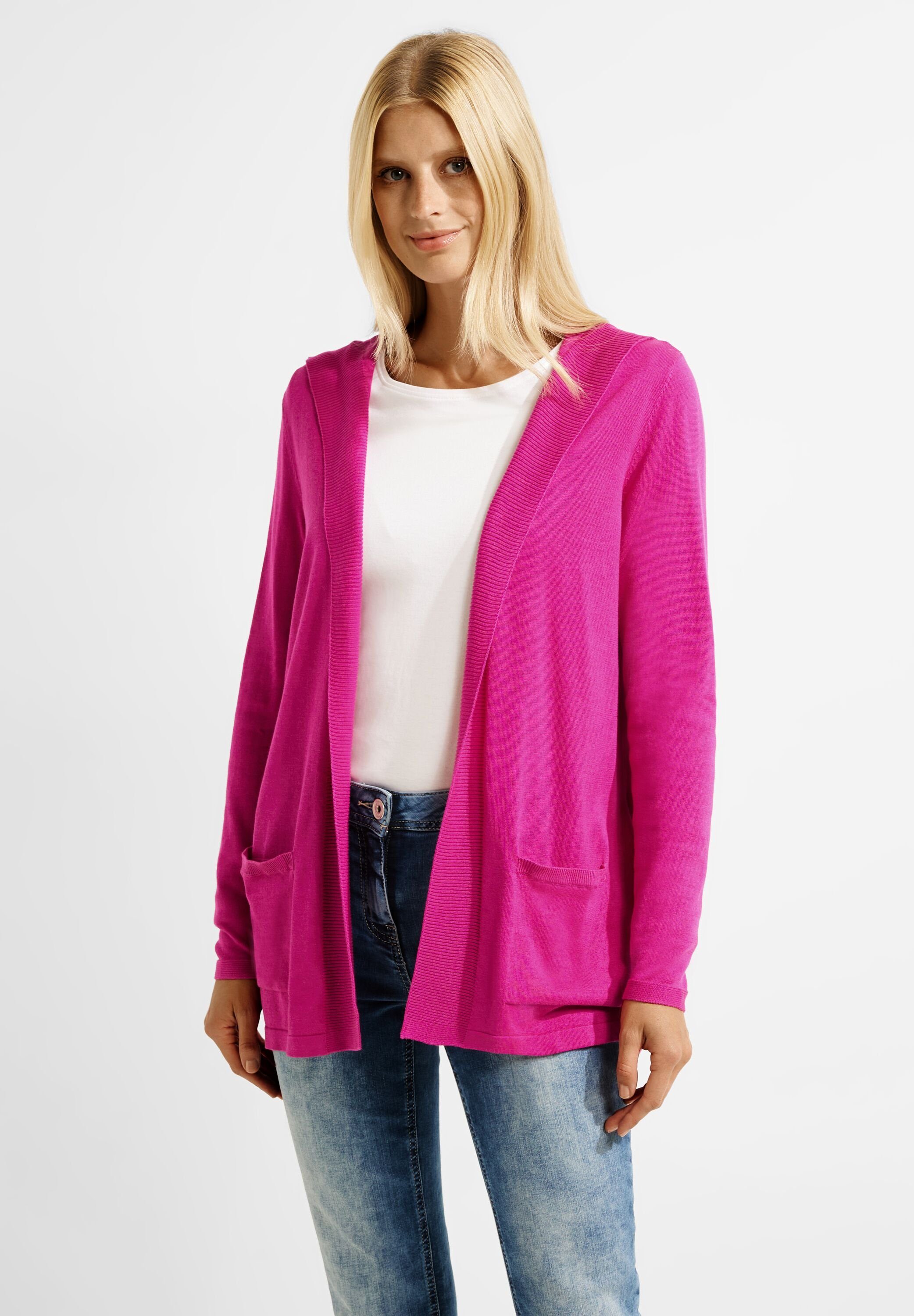 Cecil Strickjacke Materialmix aus pink softem cool