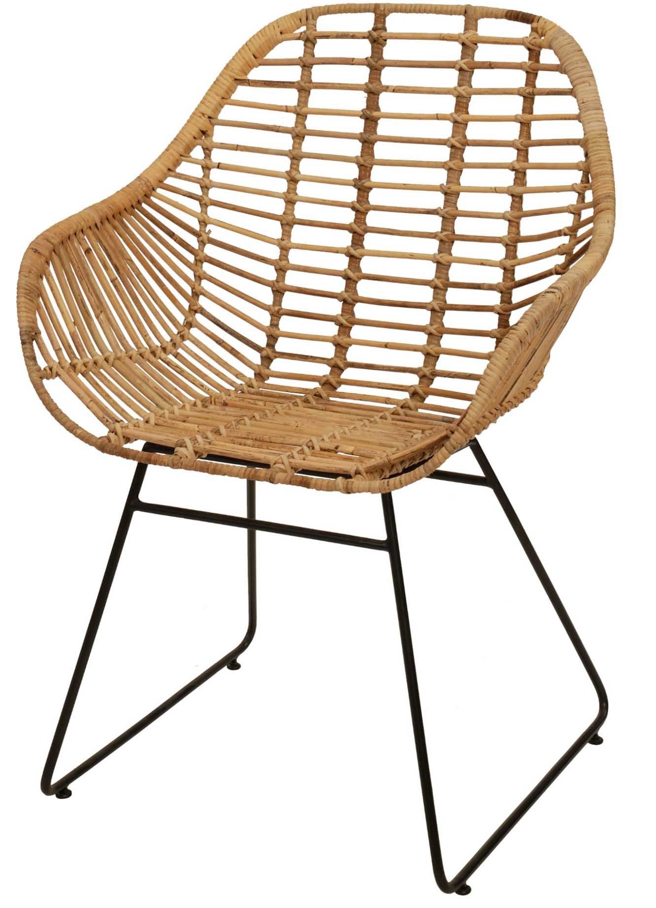 Krines Home Esszimmersessel Rattan Retro Sessel mit Armlehne 50er Korbsessel Retro-Stil Korbstuhl Esszimmer Armlehnstuhl (Sessel nach Auswahl ohne oder mit Polster), Eisen Gestell