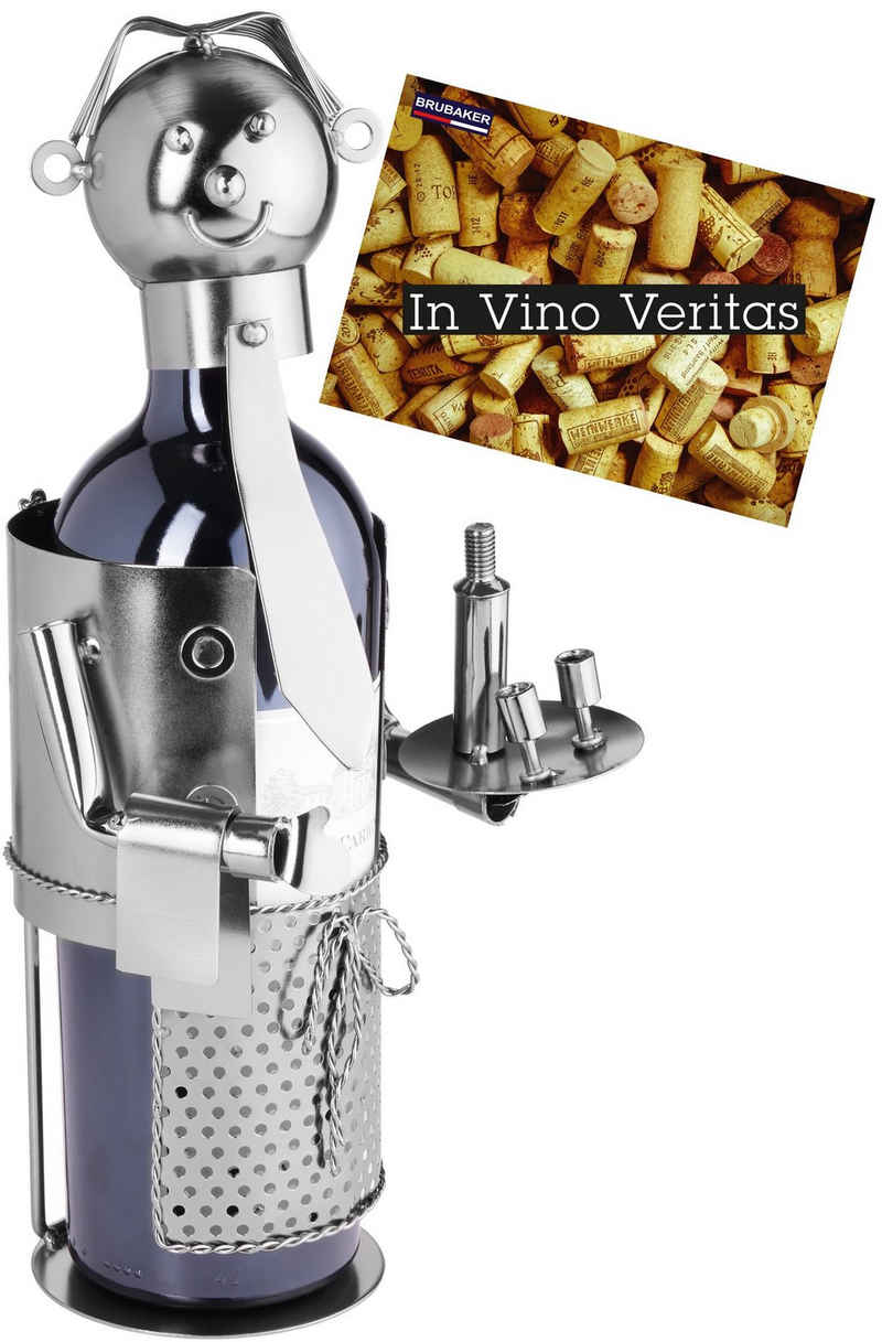 BRUBAKER Weinflaschenhalter Weinkellner Flaschenhalter, (inklusive Grußkarte), Metall Skulptur, Wein Geschenk, Weinhalter