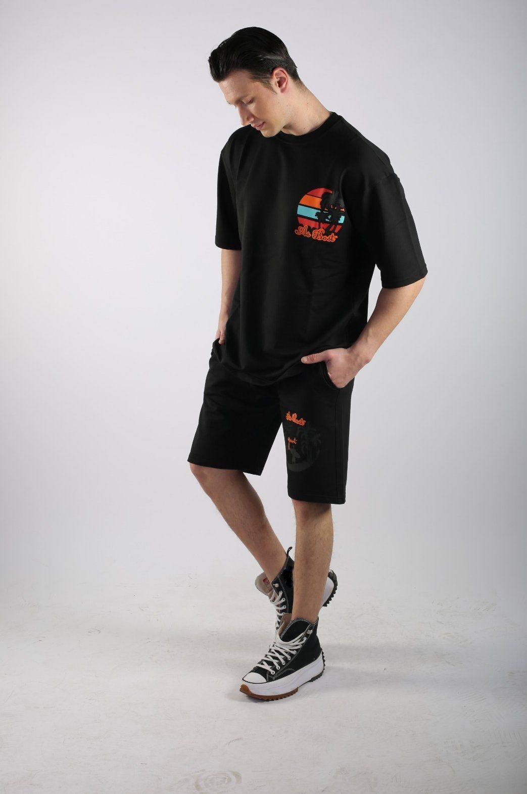 ALGINOO T-Shirt & Shorts T-Shirt & Shorts (Set, T-Shirt + Short) Schwarz