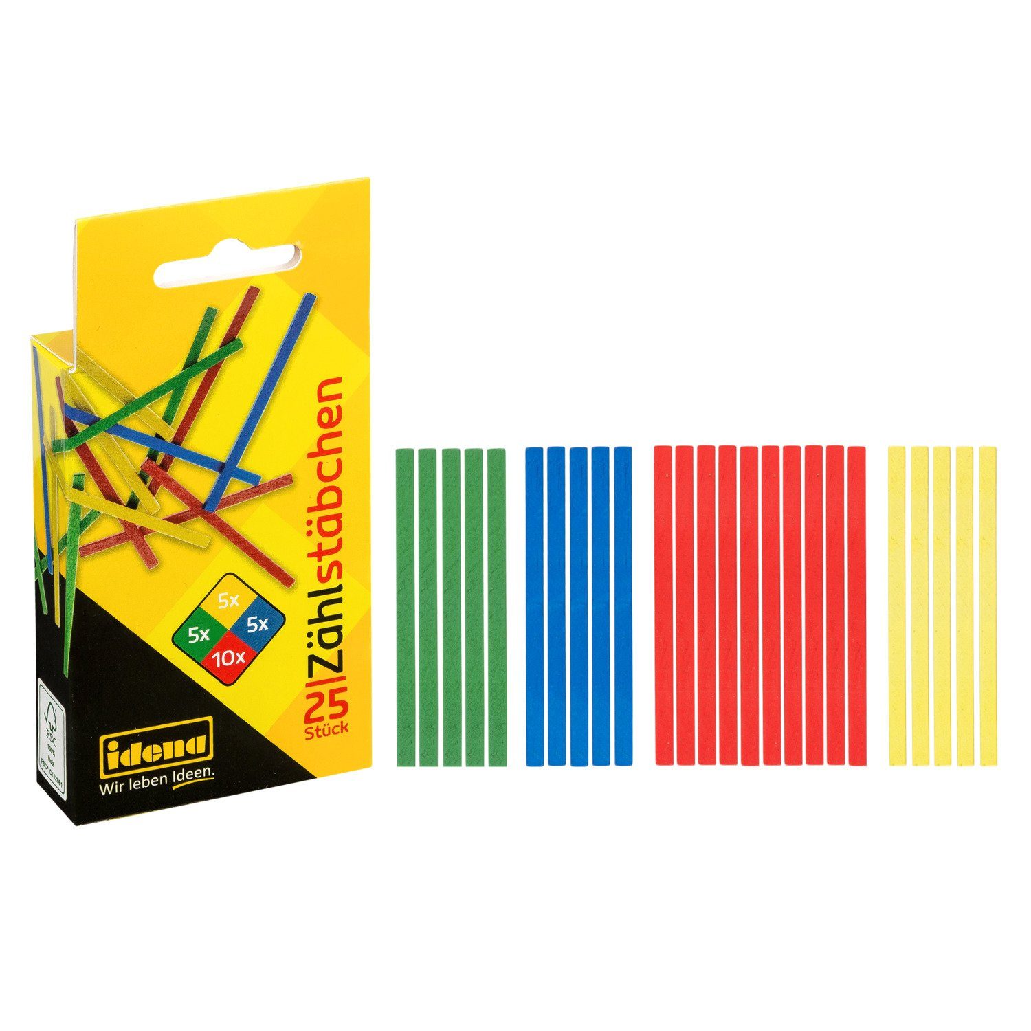 Idena Lernspielzeug Idena 20101 - Zählstäbchen aus Holz, 25er Packung, farbig sortiert