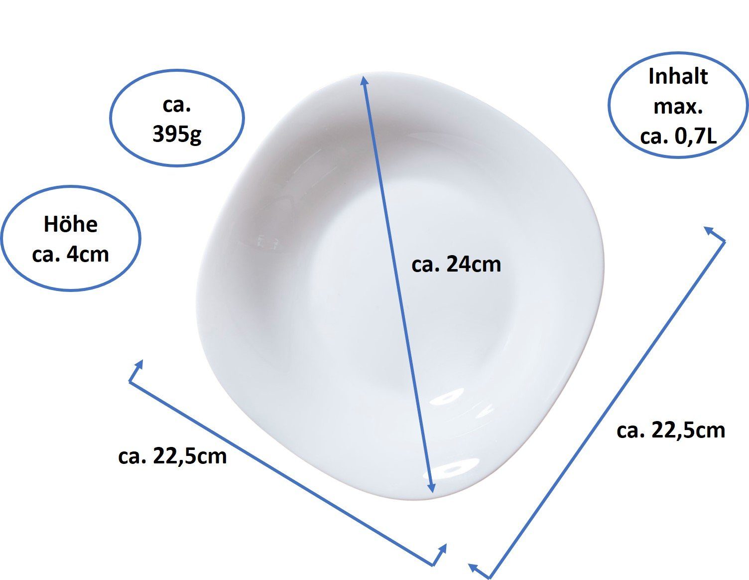 - Parma Hartglas 6 Suppenteller Suppenteller, tief Stück Emilja - 22,5cm Teller