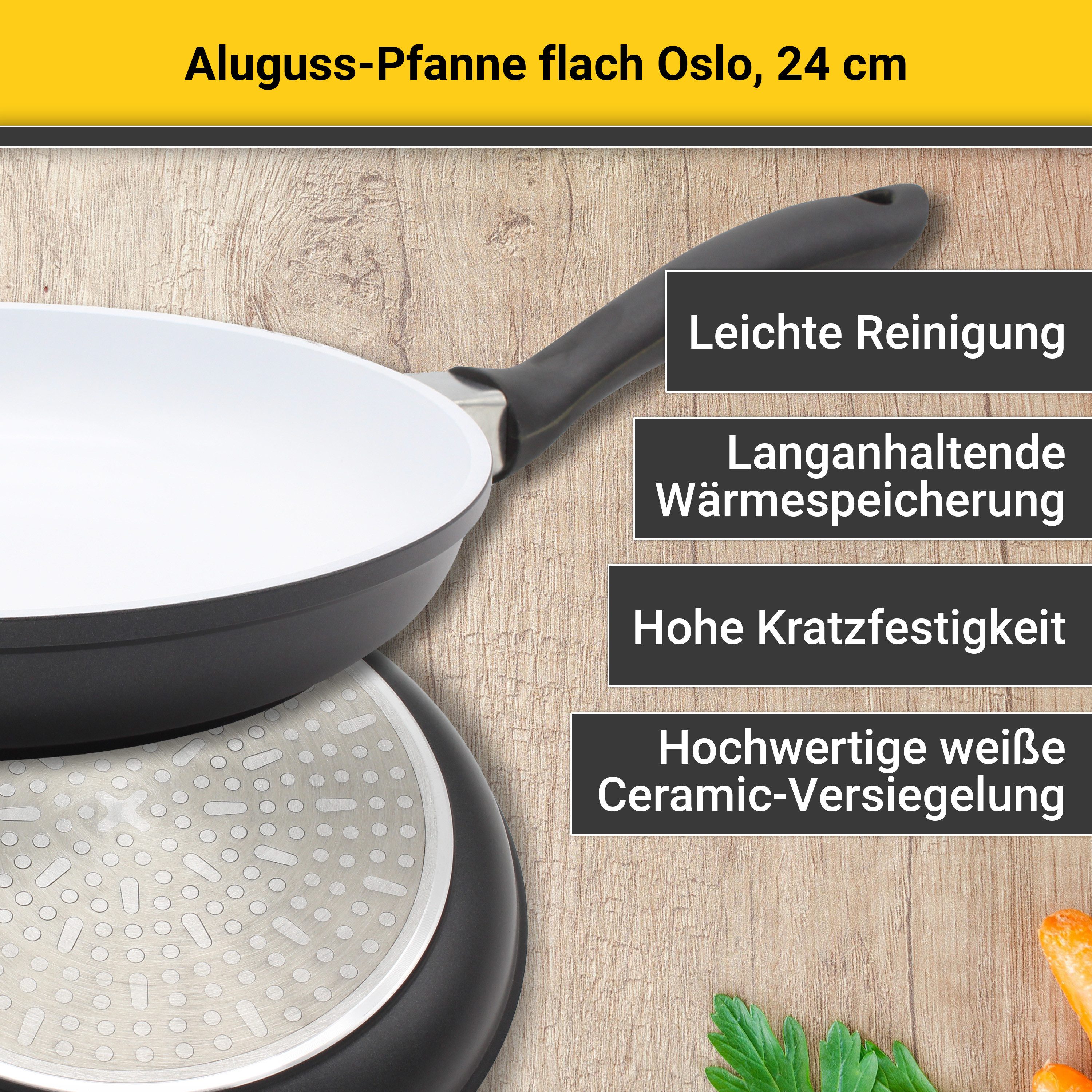 Krüger Bratpfanne Aluguss Pfanne flach OSLO, Aluminiumguss (1-tlg), für Induktions-Kochfelder geeignet