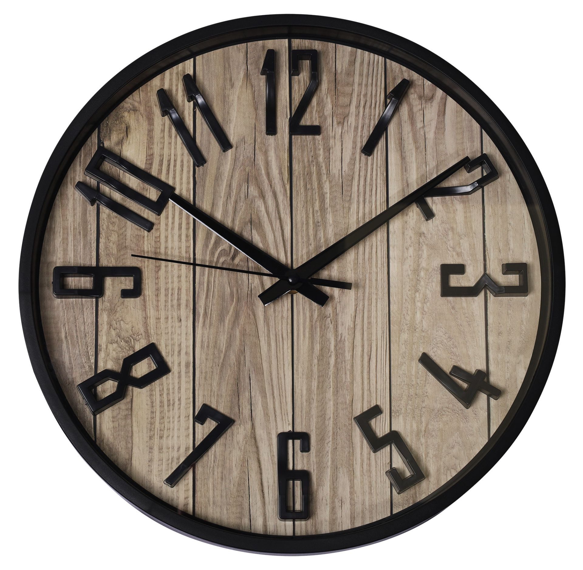 Hermann Jäckle Wanduhr 3205C 30,5 cm Holzoptik braun schwarz große 3D Ziffern