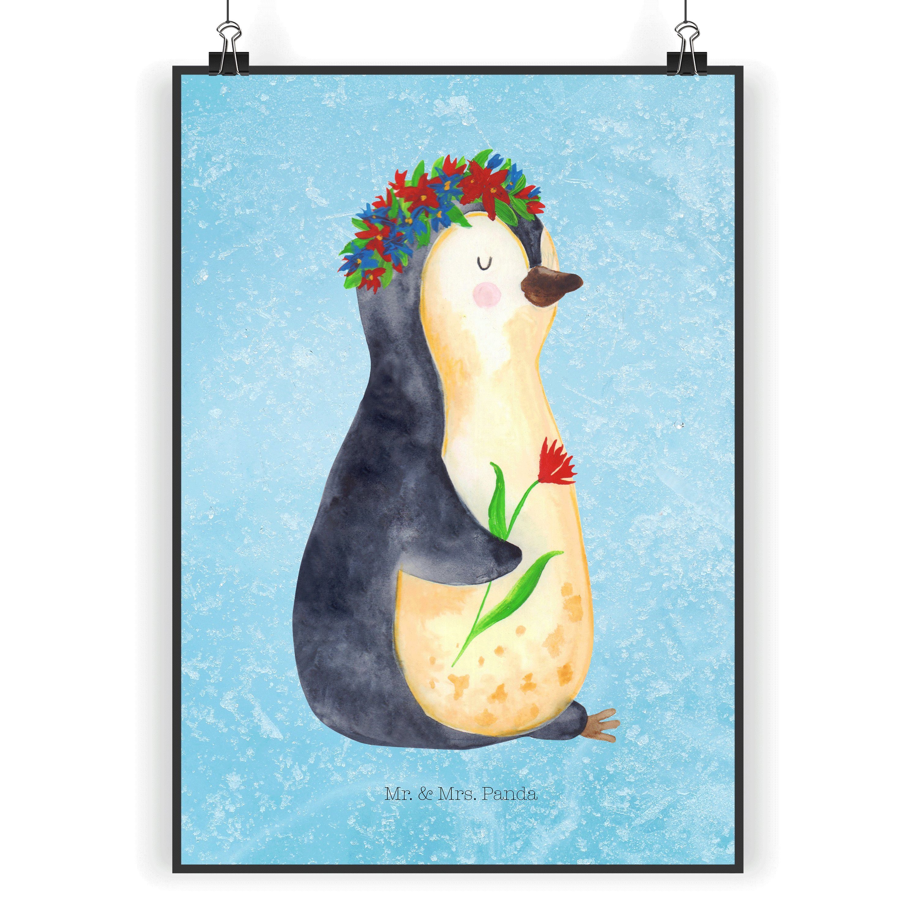 Mr. & Mrs. Panda Kosmetiktasche 'Pinguin Blumen' – Ca. 22x13x7 Cm, Mit Reiß- & Klettverschluss, Süßes Design