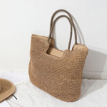 AUKUU Strandtasche Lässige Lässige gewebte Tasche mit großer Kapazität tragbare, Schultertasche aus Stroh Urlaub am Meer Strandtasche