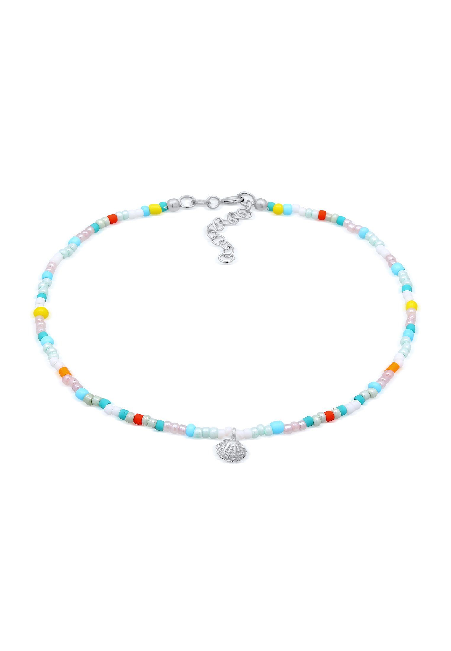 Elli Fußkette Muschel Glas Kugeln Bunt Sommer Beach 925 Silber, Muschel