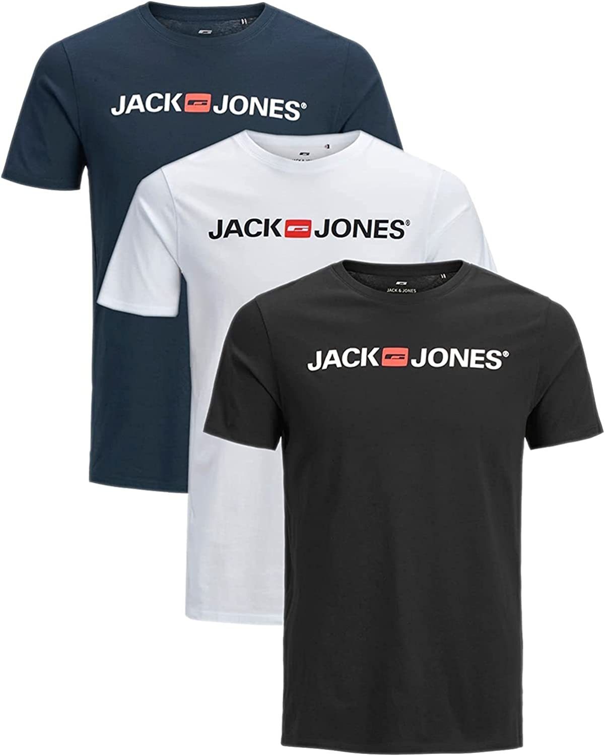 Jack & Jones T-Shirt Stilvolles Slim-Fit Shirt mit Printdruck (3er-Pack) bequemes Oberteil aus Baumwolle, Größe L