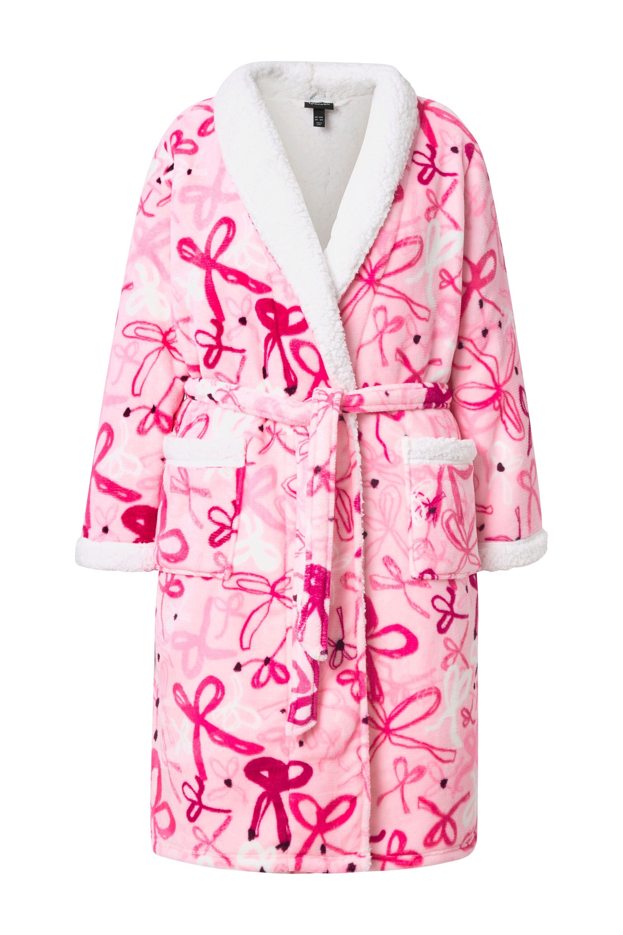 Ulla Popken Bademantel Bademantel Schleifen Schalkragen Plüsch Langarm, kni günstig online kaufen