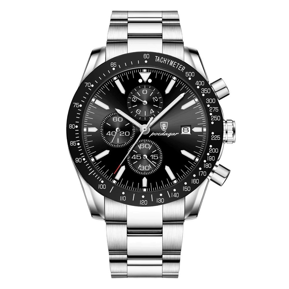 POEDAGAR Quarzuhr Poedagar 988 Luxusuhr Edelstahl Chronograph für Herren