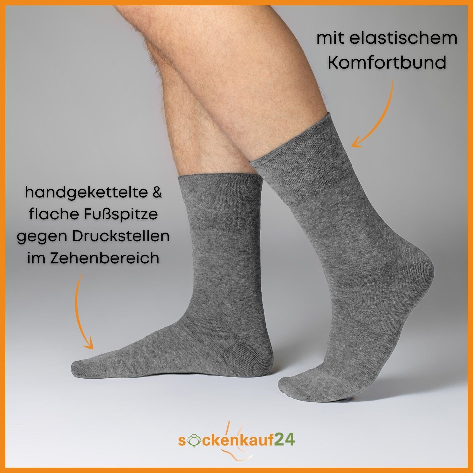 ohne Damen Gummibund ohne & und WP Herren Naht Diabetiker 6 Gesundheitssocken sockenkauf24 Paar Socken geeignet Grau