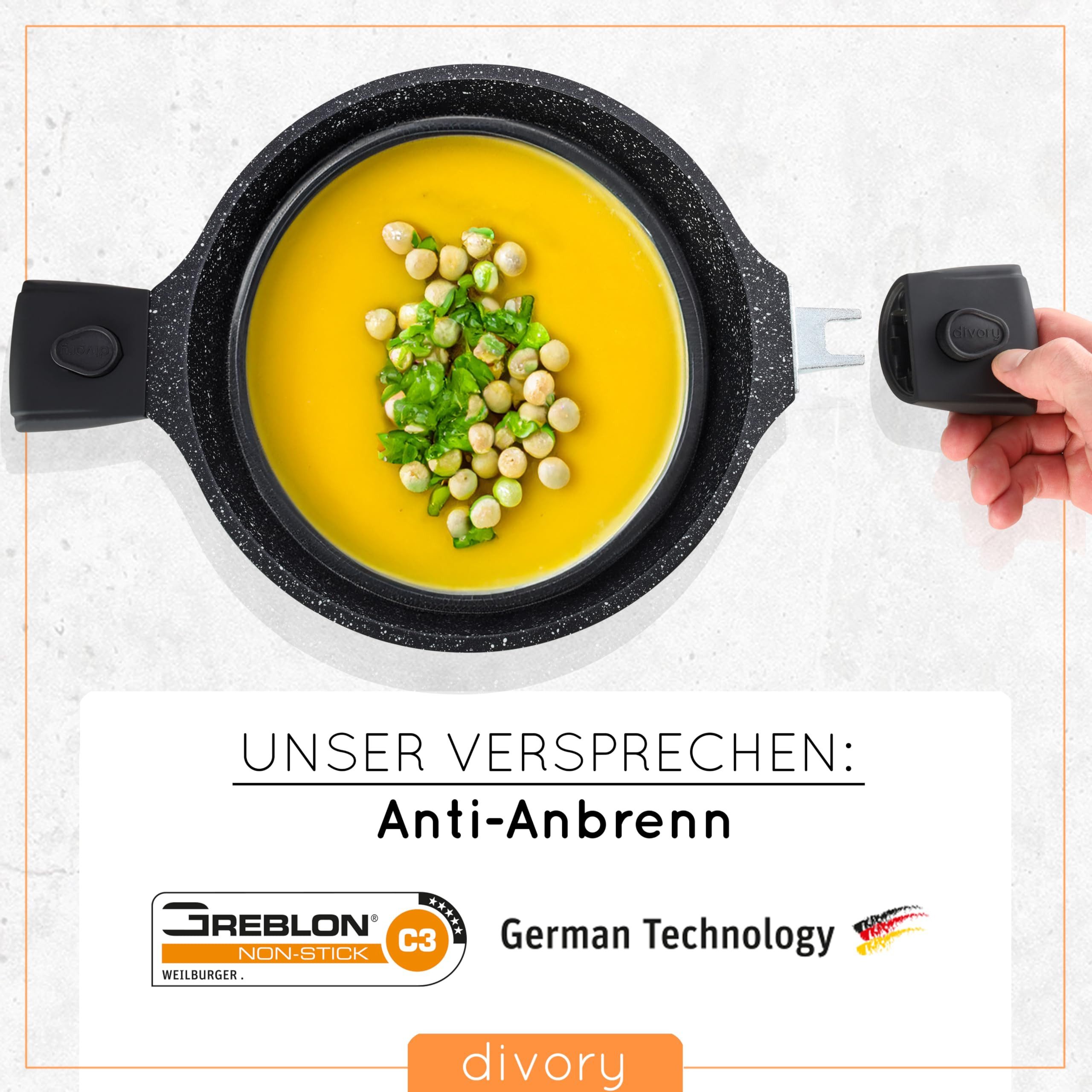 divory Kochtopf 20cm – 3L Topf groß mit Deckel, Gemüsetopf Induktion, Aluminium, Suppentopf mit abnehmbaren Griffen, Fleischtopf hoch Schwarz