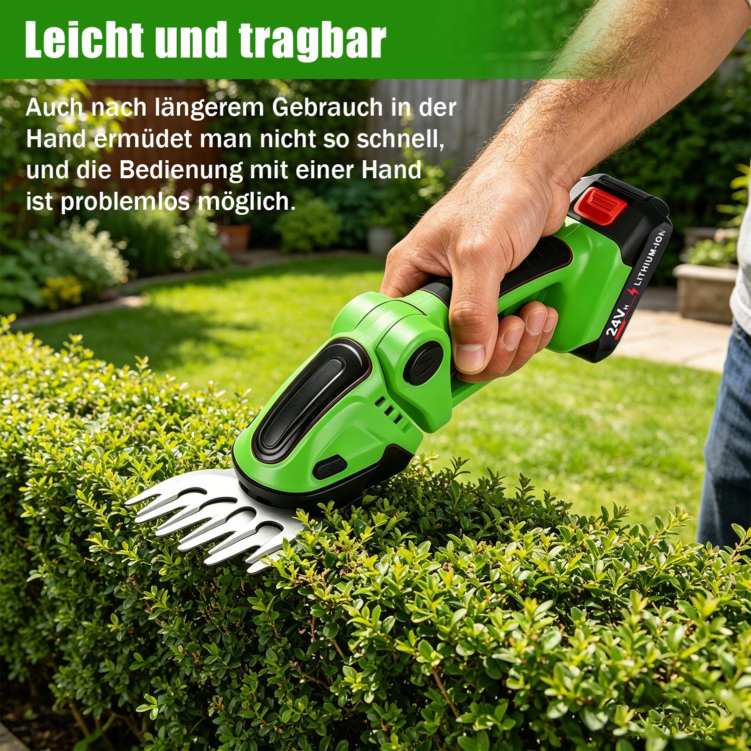 AKKEE Akku-Gras- und Strauchscherenset Akku-Grasschere mit Akku und Ladegerät, Schnittlänge 160 mm