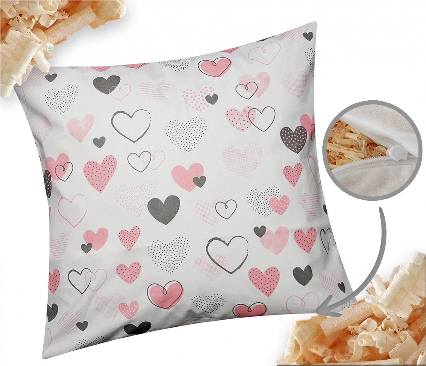 Heubergshop Zirbenkissen, 1-tlg., 40x40cm Gefüllt mit Zirben Zirbenspäne Love Liebe Herzen (Zirbe-187/1)