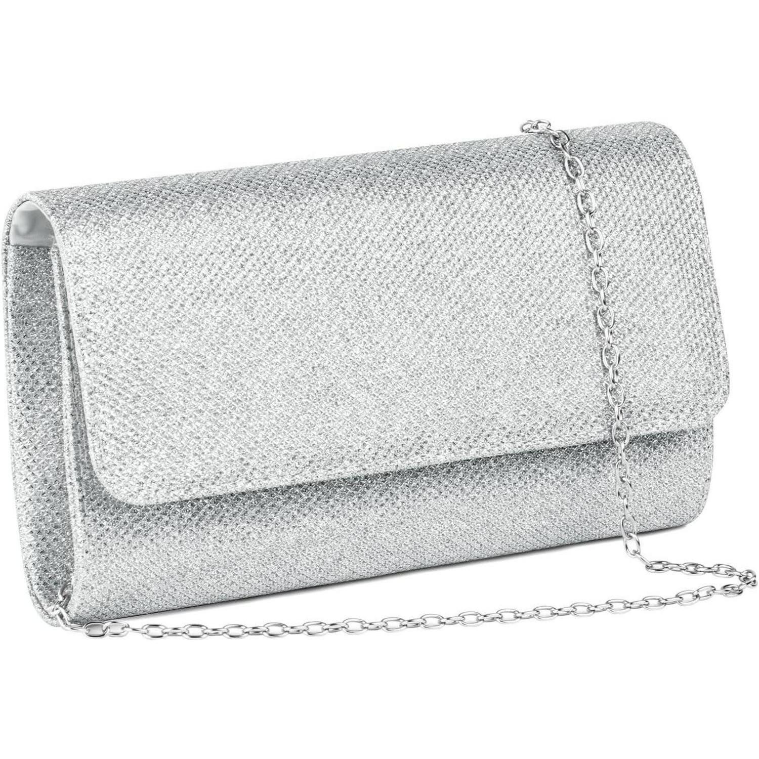 LuxusKollektion Abendtasche Kettentasche Clutch Damen Glitzer Abendtasche Hochzeit Silber A