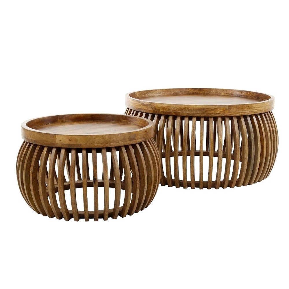 Furnhaus Couchtisch Couchtisch Set Dwina 3, 2-teilig, Ø60/Ø80, Mangoholz, Sandfarben (Beistelltisch Kombination aus Mangobaumholz, …