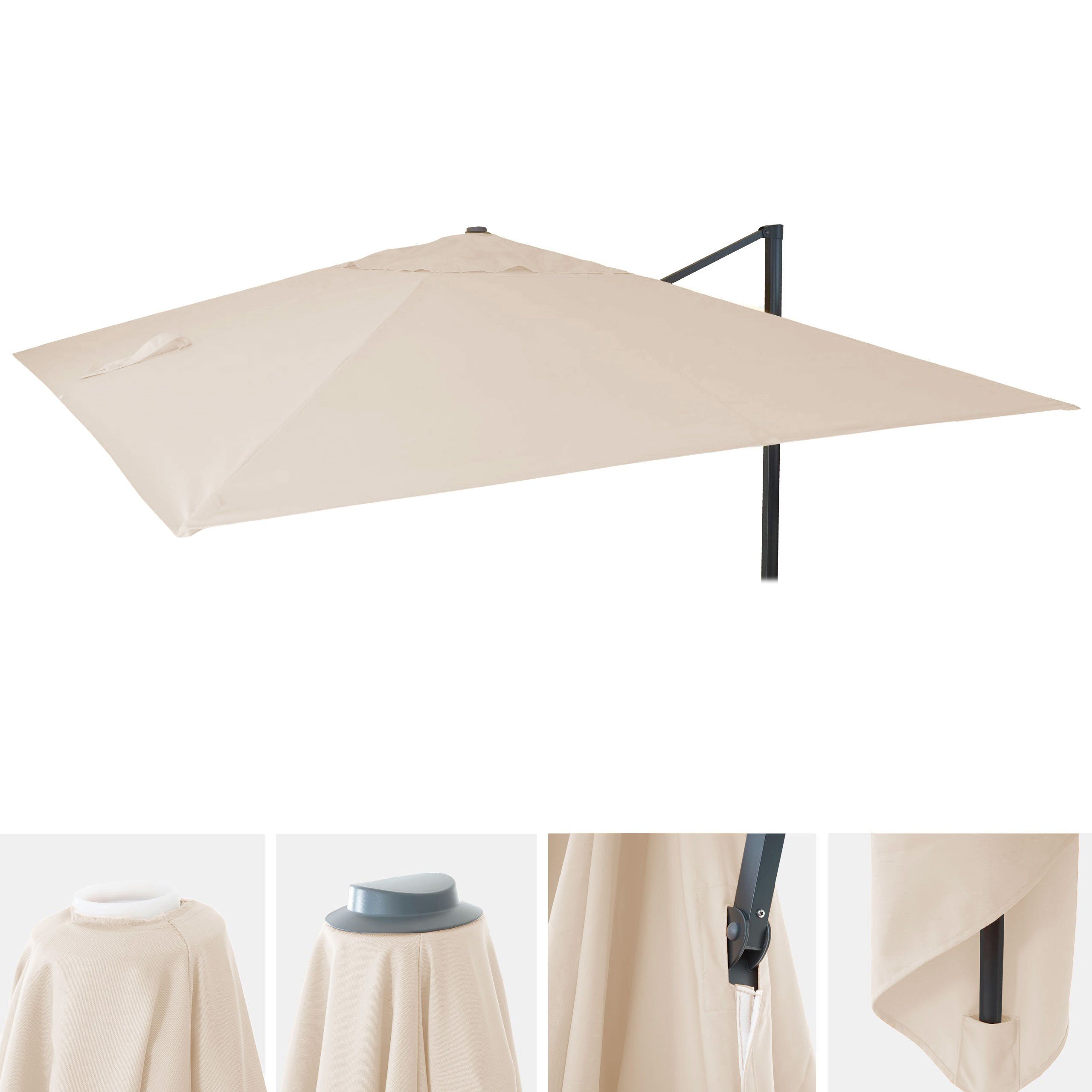 MCW Ampelschirmbespannung MCW-A96, 295x295 cm, Ø 424 cm, Mit Luftzirkulationshaube zur besseren Wärmeregulierung