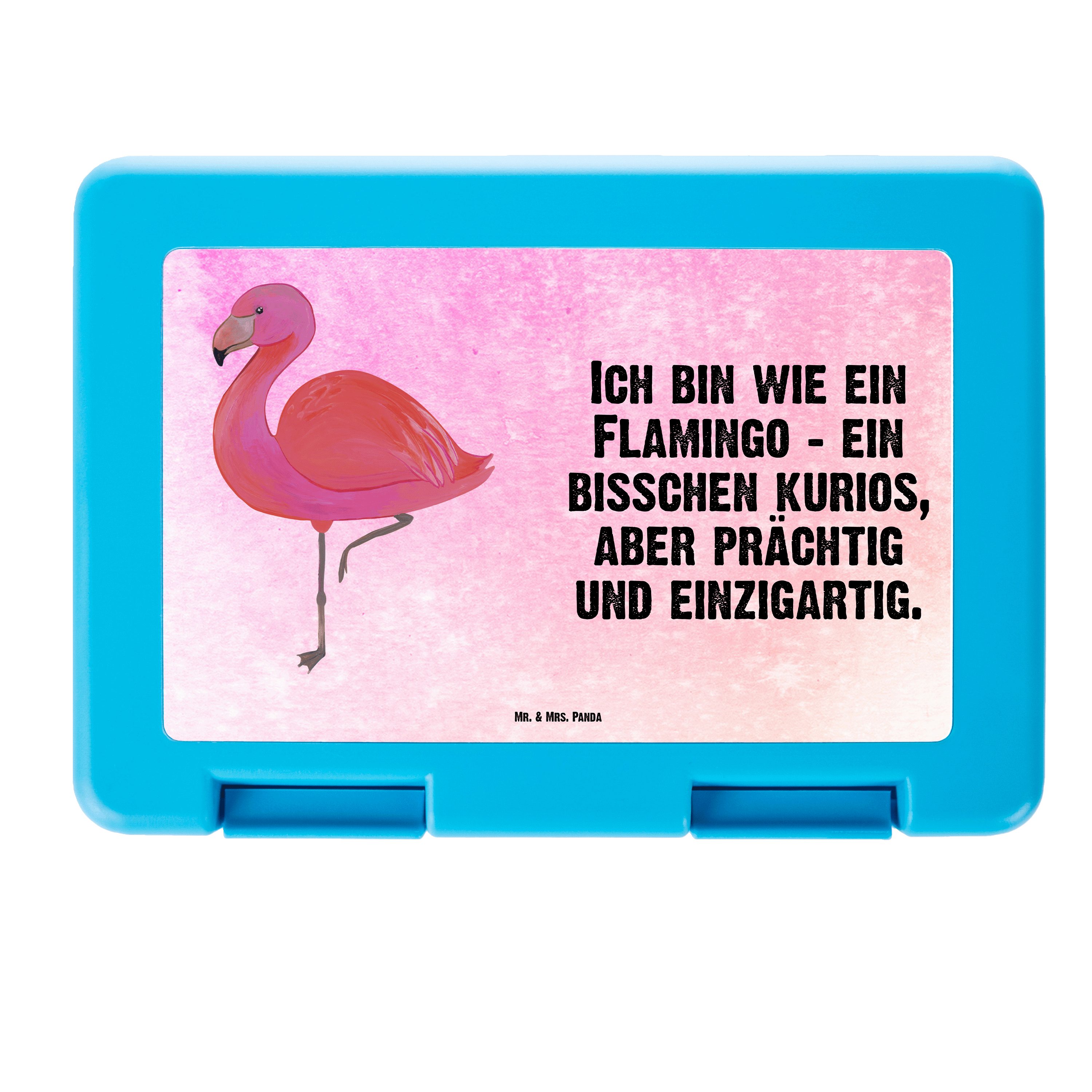 Mr. & Mrs. Panda Butterdose Flamingo classic - Aquarell Pink - Geschenk, Brotbox, Butterbrotdose, Premium Kunststoff, (1-tlg)