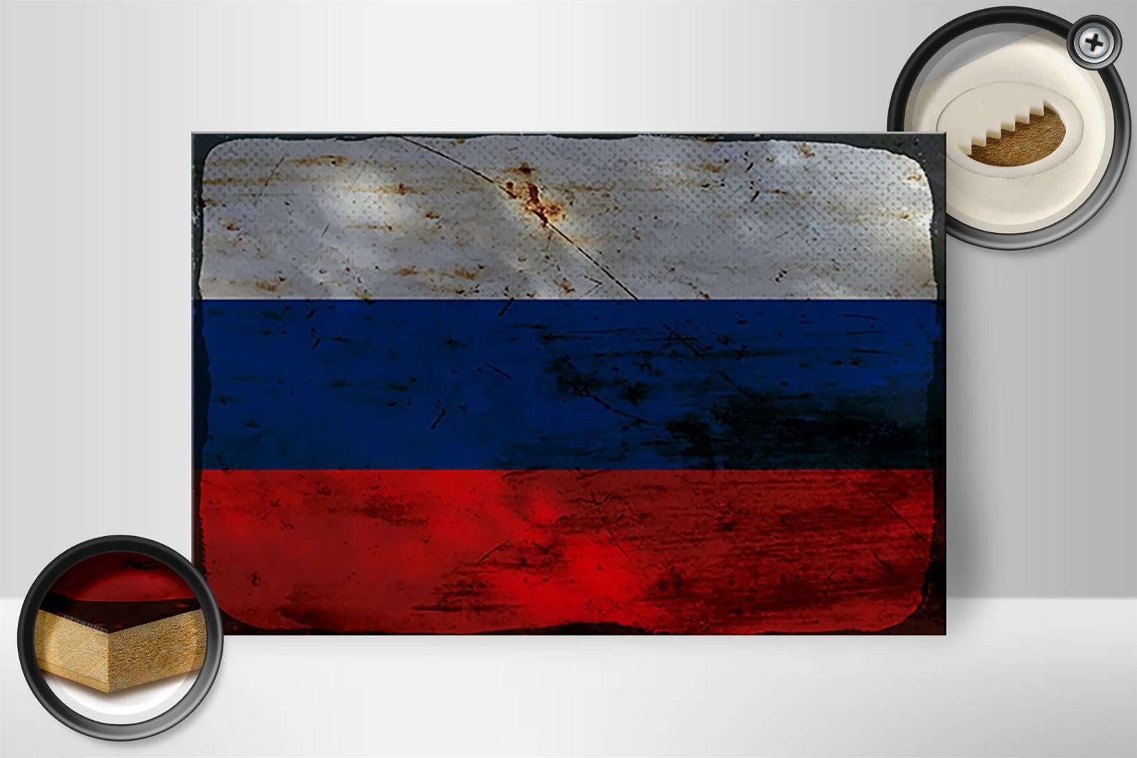 Femer GmbH Holzbild Flagge Russland 30x20cm Flag of Russia Rost, Flaggen (1 St), Glatte Holzfaserplatte (MDF), vorn beschichtet