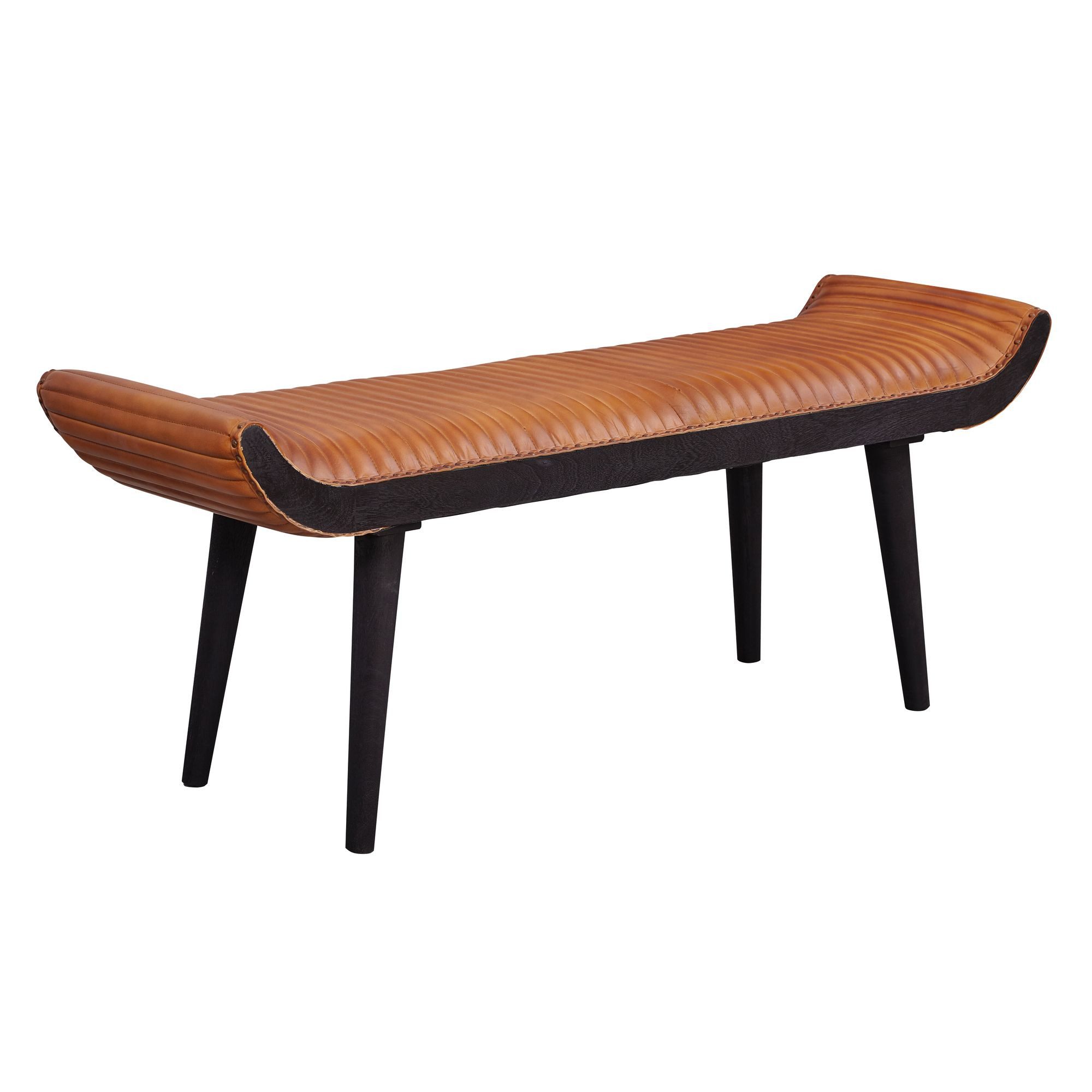 furnicato Sitzbank Echtleder / Massivholz Bank Braun 125x51x38 cm Modern, Desig (1-St)