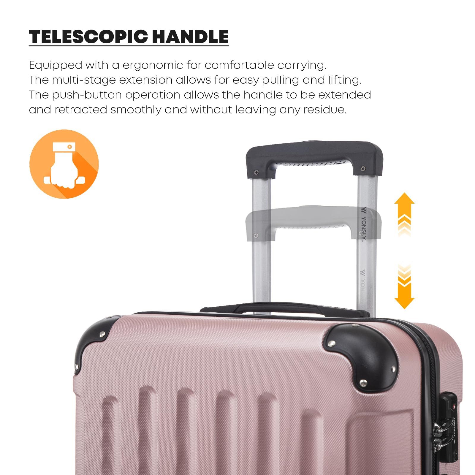 YONSLY Koffer Premium Reisekoffer Hartschalen-Koffer Trolley Kabinenkoffer S-M-L-XL, 4 Rollen, 360°-Doppelrollen, TSA-/Zahlenschloss, YKK-/Standardreißverschluss
