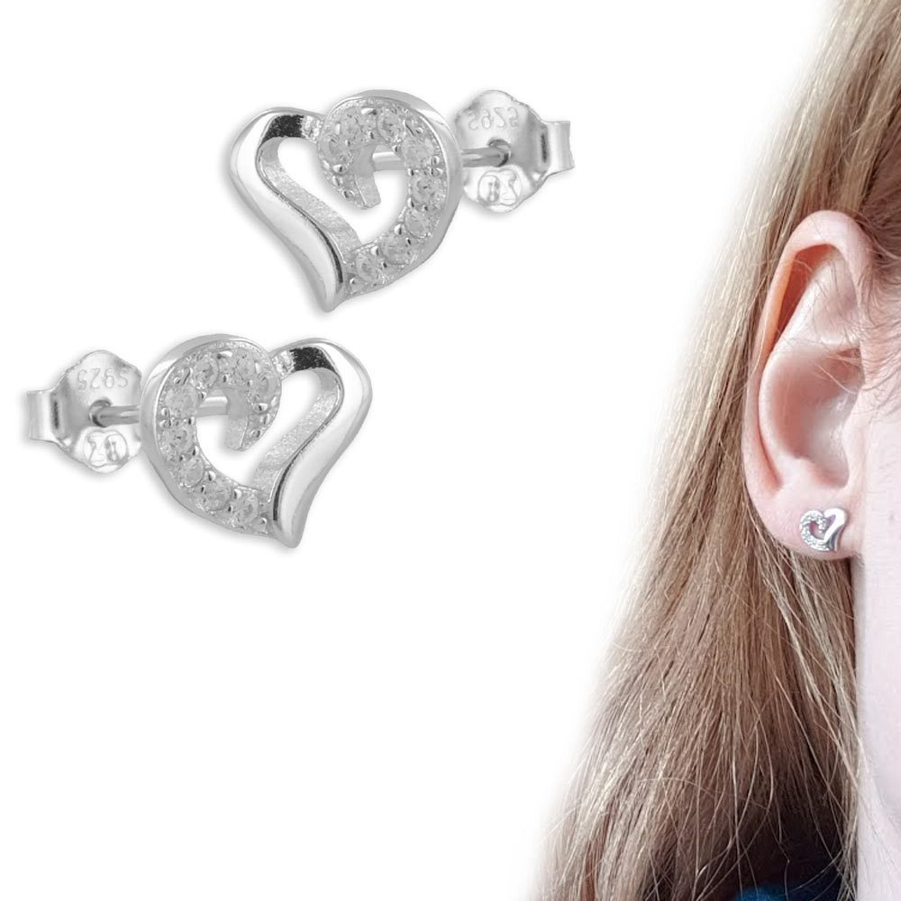 Paar Ohrstecker Ohrstecker Zirkonia Herz: Ohrringe Silber 925