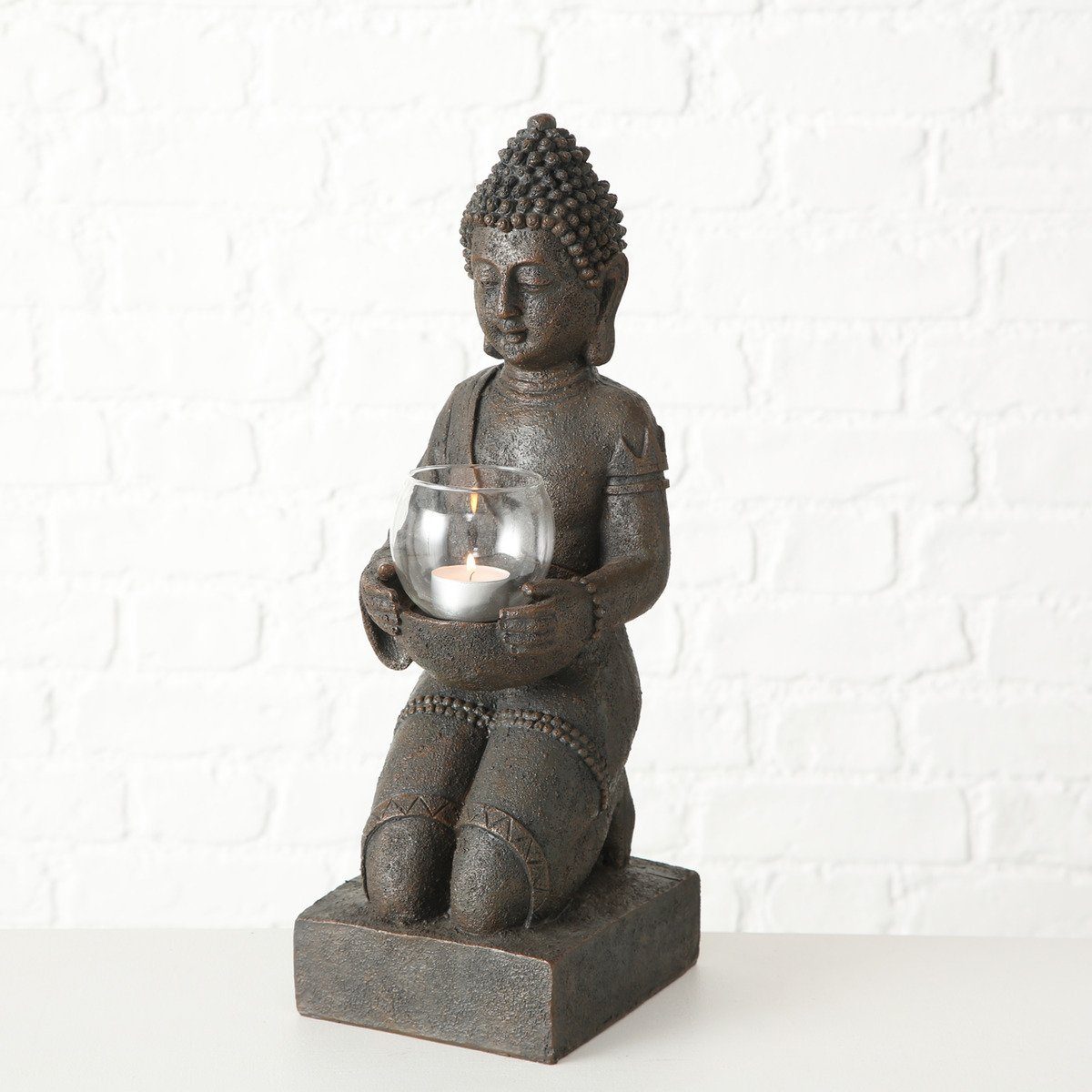 BOLTZE Buddhafigur Boltze Windlicht Kunststoff, Statue 44 aus Figur cm mit Hähe Buddha