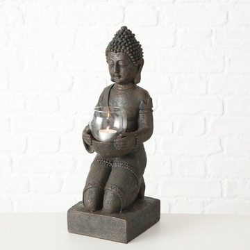 BOLTZE Buddhafigur Boltze Buddha Figur mit Windlicht Statue aus Kunststoff, Hähe 44 cm
