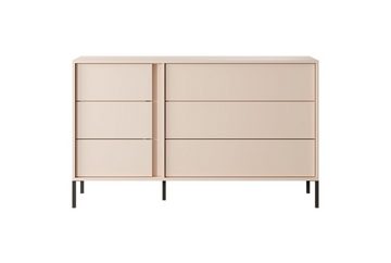 Furnix Sideboard DASTI 1386S Kommode mit schwarzen Metallfüßen, elegante Kommode, mit 6 Schubladen, B137,3 x H81,4 x T39,5 cm, Made in Europe